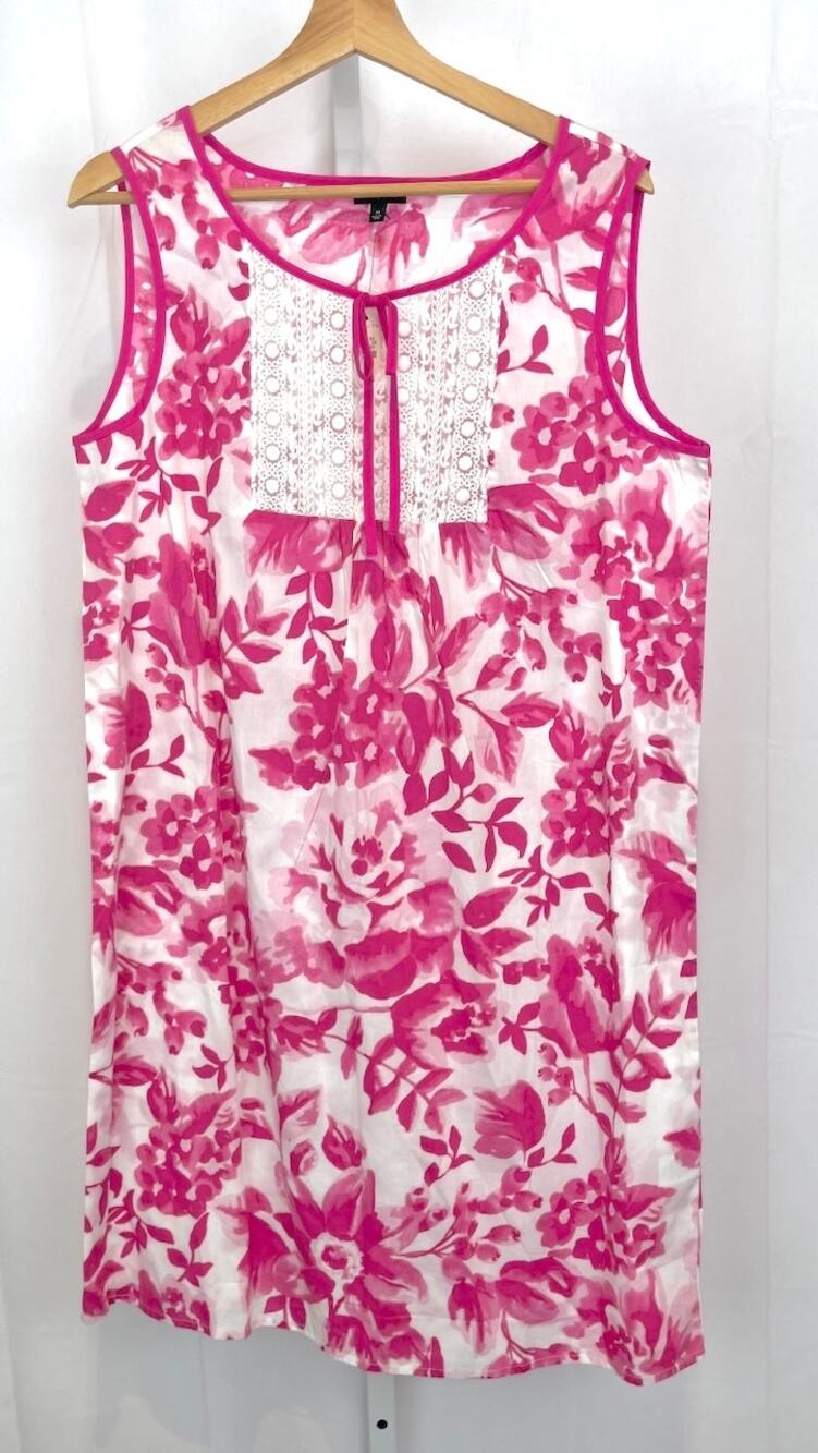 NWT TALBOTS Floral Swim Coverup Shift Dress Cotton Lace Pink White Size M